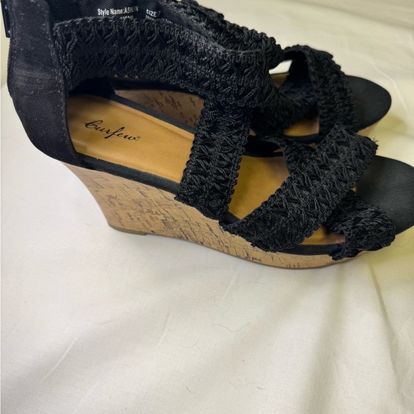 Women’s Black Wedge Sandals size 7 - Picture 1 of 7